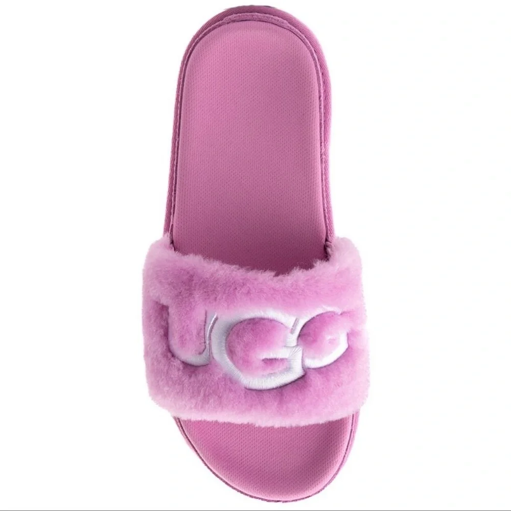 UGG Women’s Laton Fur Slides Fluffy Hot Pink - Picture 3 of 4